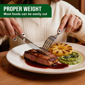 ENLOY stainless steel steak knives delivering clean cuts at family dinners.