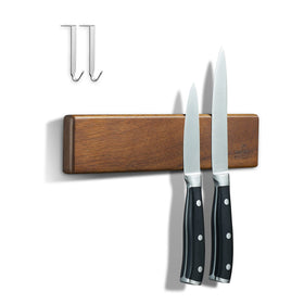 ENOKING 10-Inch magnetic knife holder on acacia wood keeps blades protected and organized.
