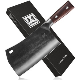 ENOKING 7.5-inch cleaver blade close-up shows high-carbon steel for sharp, durable cuts.