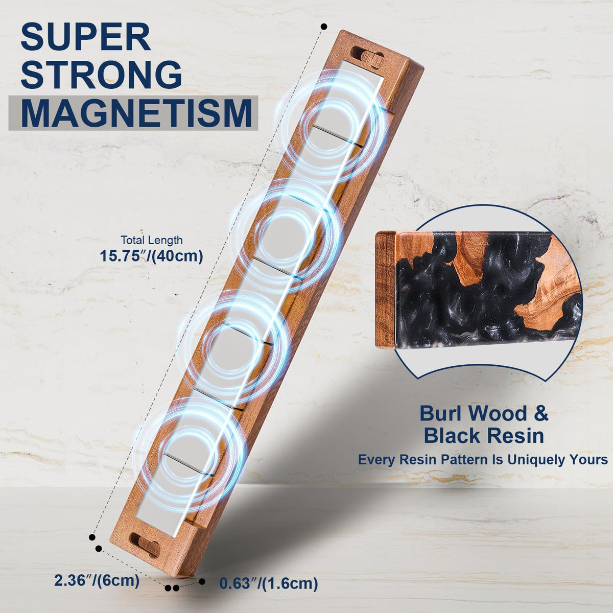 ENOKING acacia burl wood and black resin detail showcases natural beauty