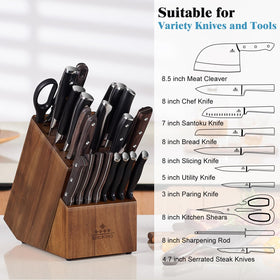 Natural acacia wood ENOKING block adds durability and elegant kitchen appeal.