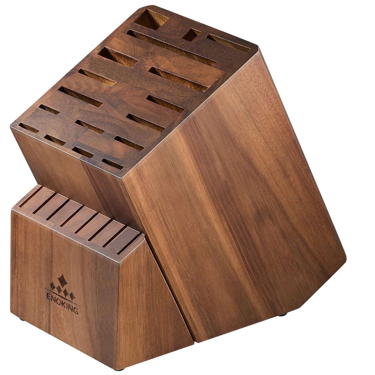 ENOKING knife block without knives shows 25-slot capacity for organized kitchen storage.