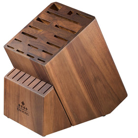 ENOKING knife block without knives shows 25-slot capacity for organized kitchen storage.