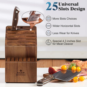 ENOKING knife block with wide-opening slots eases blade insertion and removal.