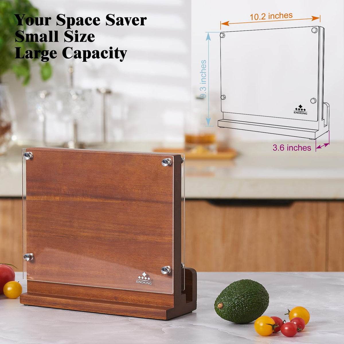 ENOKING knife block with removable acrylic shield for safe knife handling