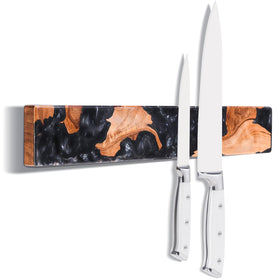 ENOKING magnetic knife holder on wall with acacia burl wood texture for stylish organization