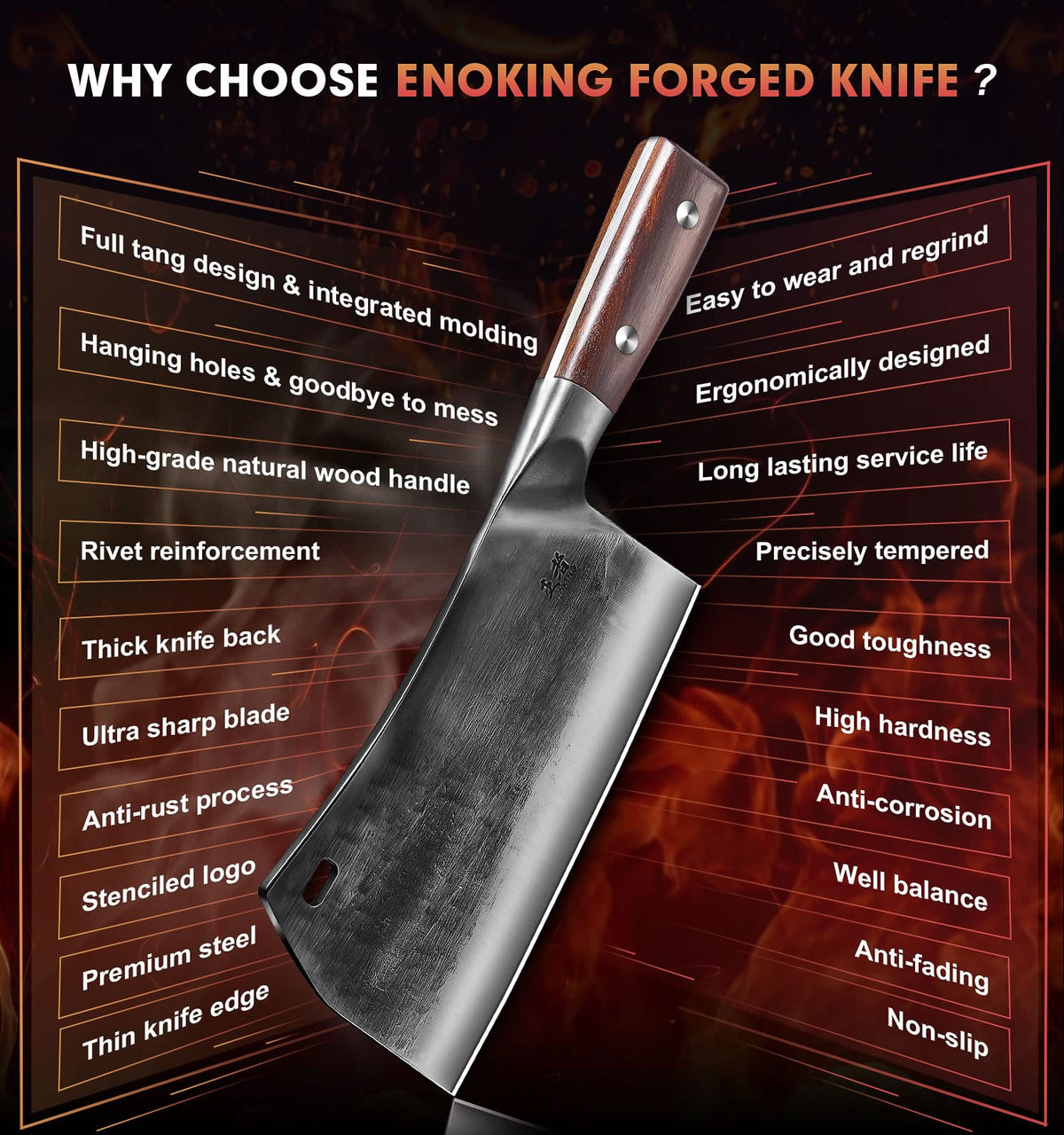 ENOKING provides clean, even cuts for meat, vegetables, and fruit prep.