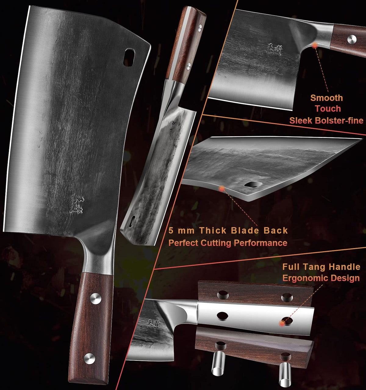 ENOKING multi-purpose cleaver in action for vegetables and meat.