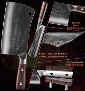 ENOKING multi-purpose cleaver in action for vegetables and meat.