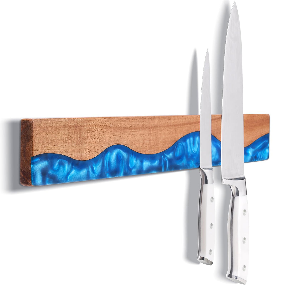 ENOKING ocean blue resin magnetic strip provides secure knife storage with style.