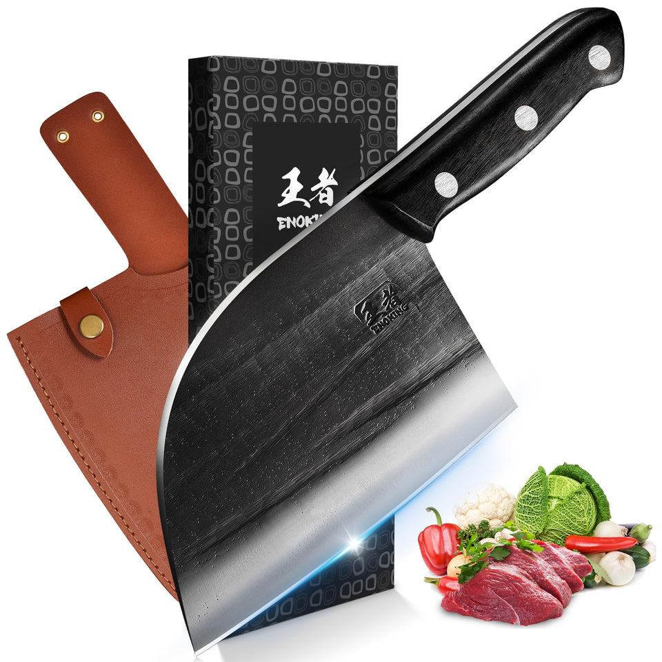 ENOKING Serbian Chef Knife 6.7 inch blade close-up showing sharp edge for precise chopping
