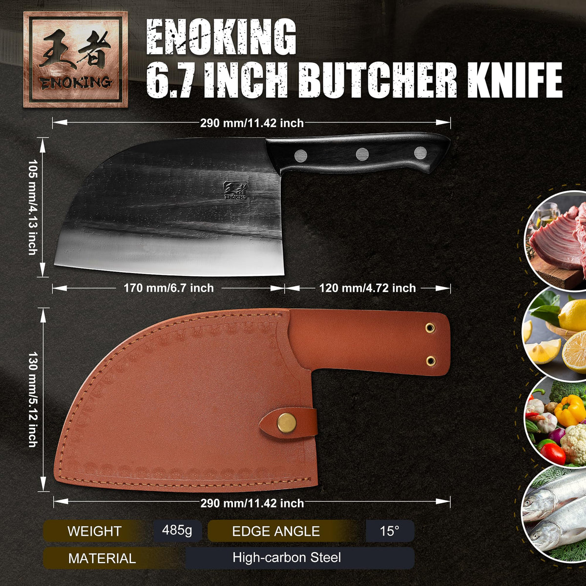 ENOKING Serbian Chef Knife being used to slice vegetables and meat precisely