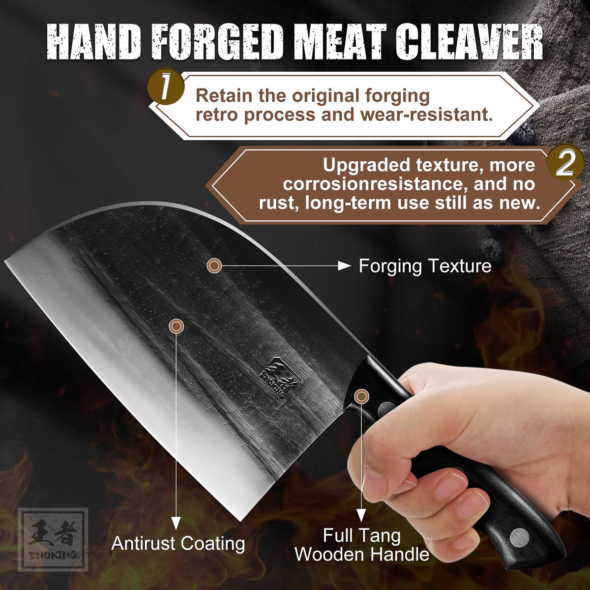 ENOKING knife handle with full tang design offers balanced control during chopping