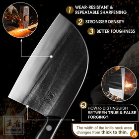 ENOKING Serbian Chef Knife with leather sheath ready for portable outdoor use