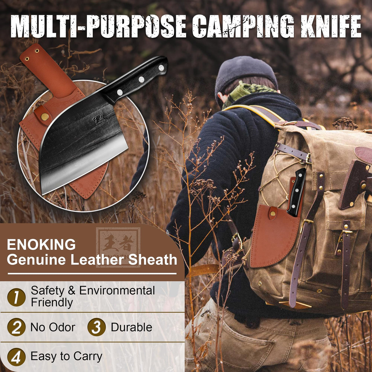 ENOKING knife in outdoor camping kitchen ready to handle heavy-duty tasks