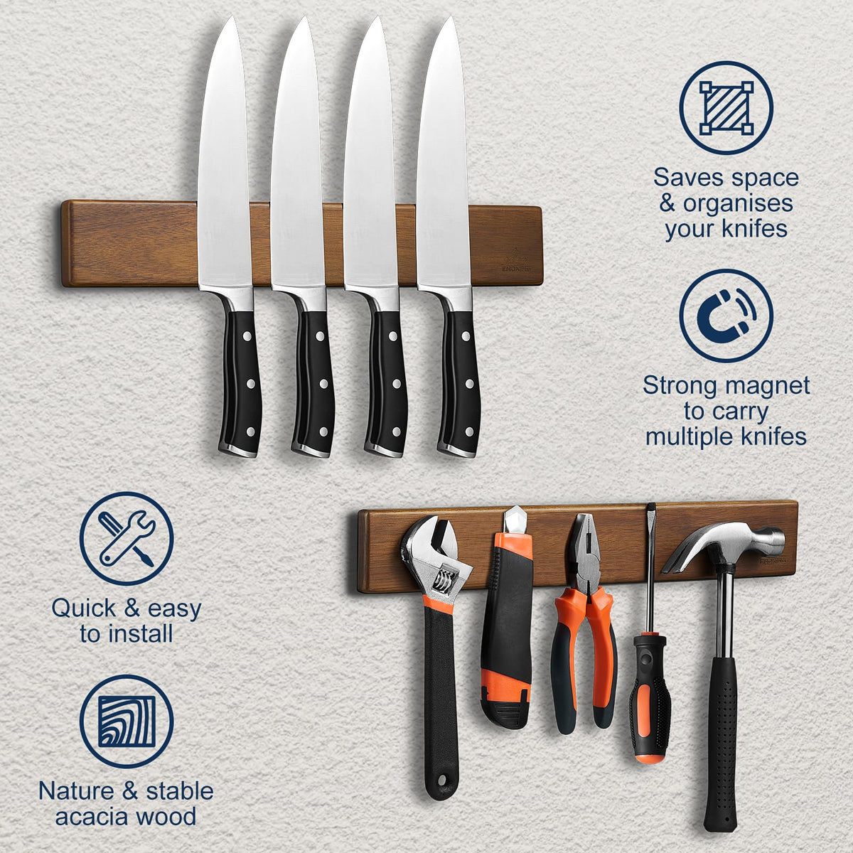 ENOKING three-in-one installation system offers magnetic backing, adhesive, or screw mounting.