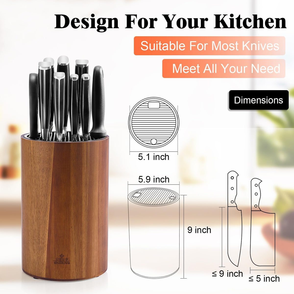 ENOKING knife block requires no assembly and is ready to use