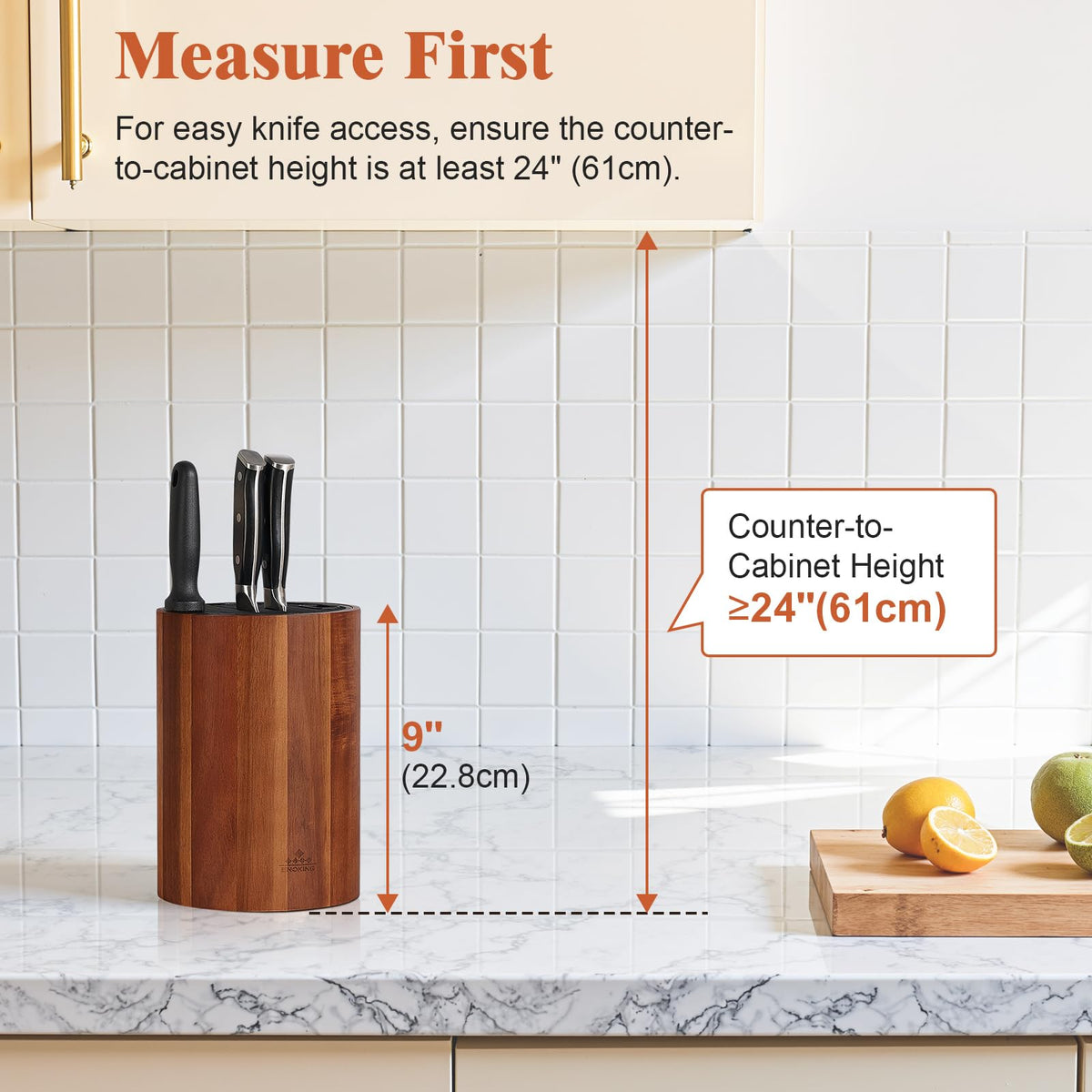 ENOKING knife block with parallel slots keeps blades separated and protected