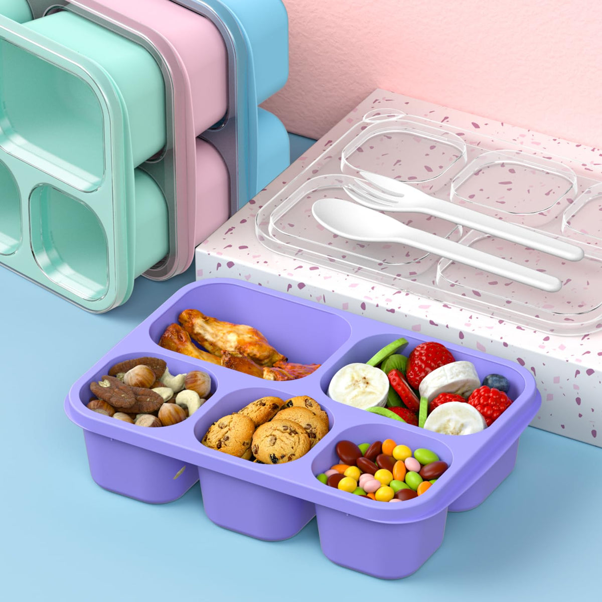 Enstphjoy Bento Box stacks neatly in the fridge or bag.