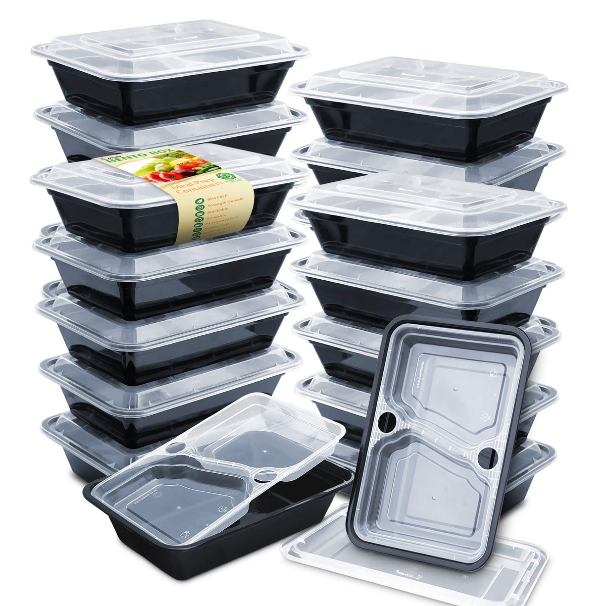 Enther meal prep 36oz two-tier bento with lid for portion control and freshness.