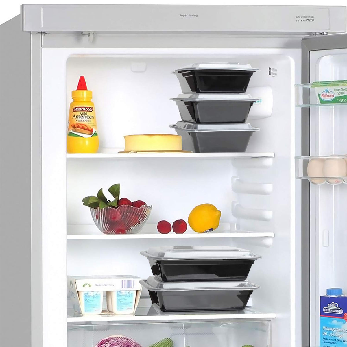 Enther stackable lunch box saves space in fridge or bag without leaking.