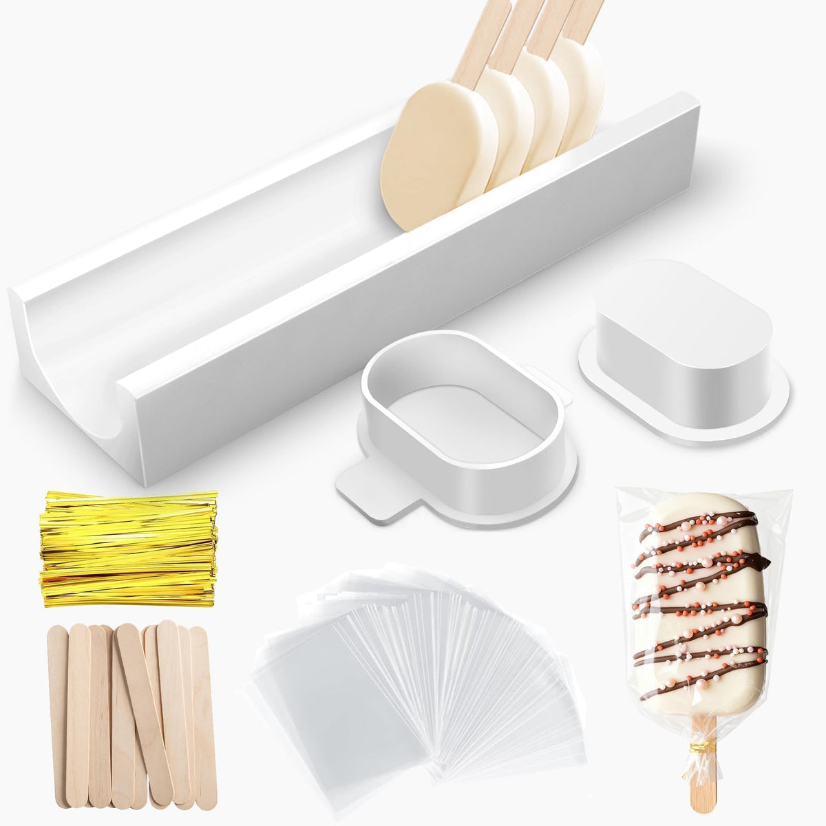 Entrirolly cakesicle-cutter-tray enables even 3-inch pops.
