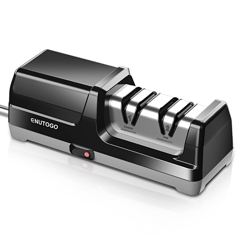 Enutogo knife sharpener two-stage system with diamond abrasives for fast edge restoration.