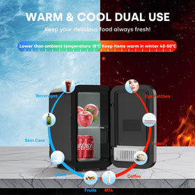 Enventor Mini Fridge cold mode cools beverages and serums quietly