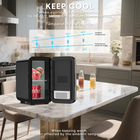 Enventor Mini Fridge door open for easy access to cosmetics and drinks