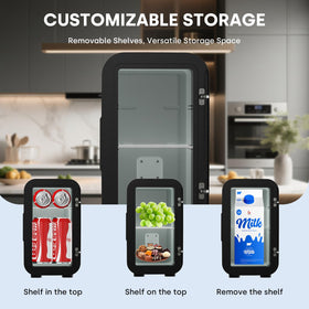 Enventor Mini Fridge interior with removable shelf for skincare and snacks