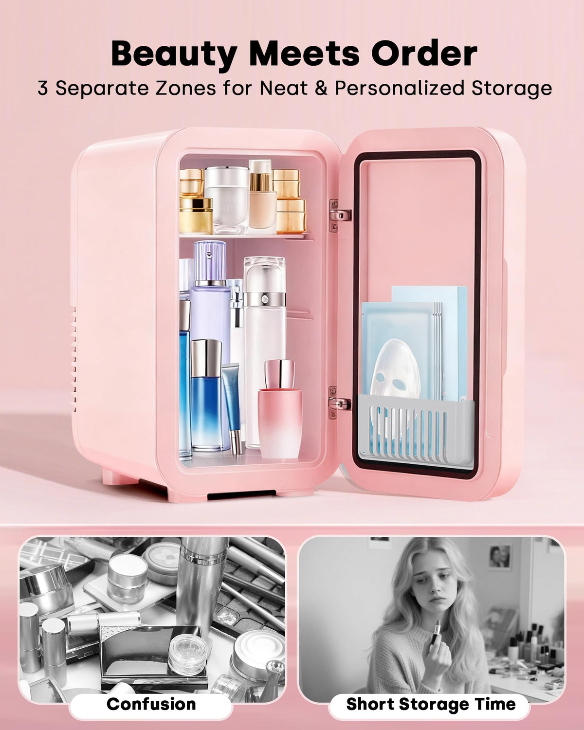 Enventor 6L compact fridge with removable shelf for skincare and small items.