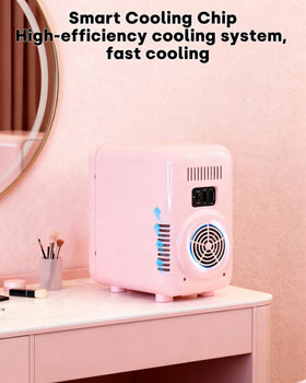 Enventor skincare fridge cooling and warming modes demonstrated for versatile storage.