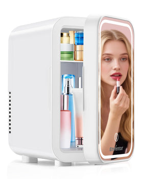 Enventor Mini Skincare Fridge with mirror for quick makeup touchups