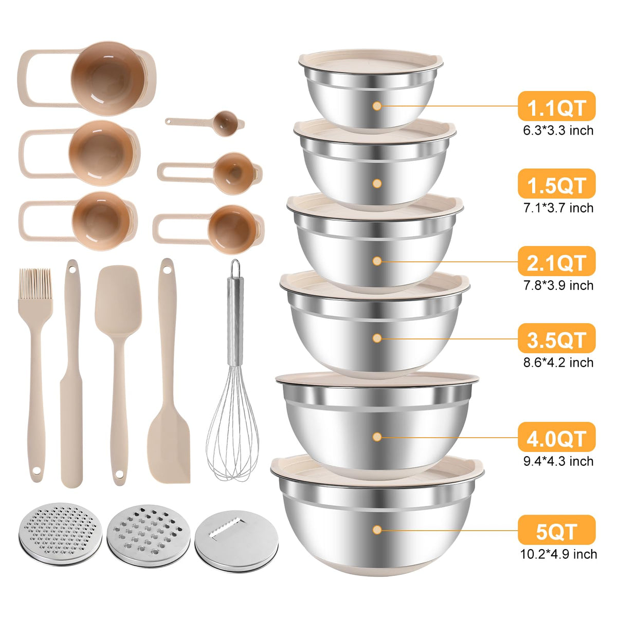ENVTEK egg whisk, tongs, and spatulas for smooth mixing.