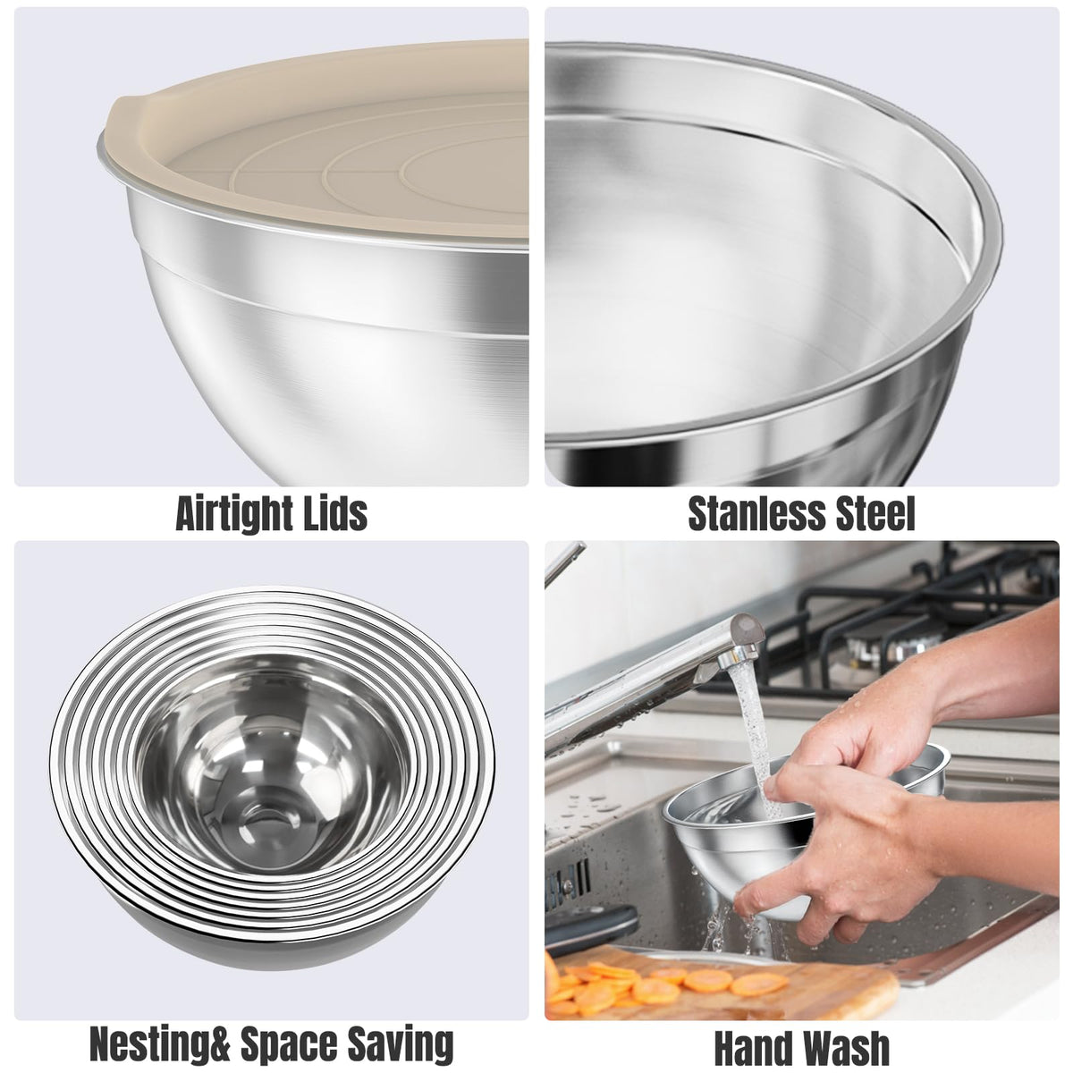 ENVTEK lids and three grater attachments enhance versatile vegetable prep.