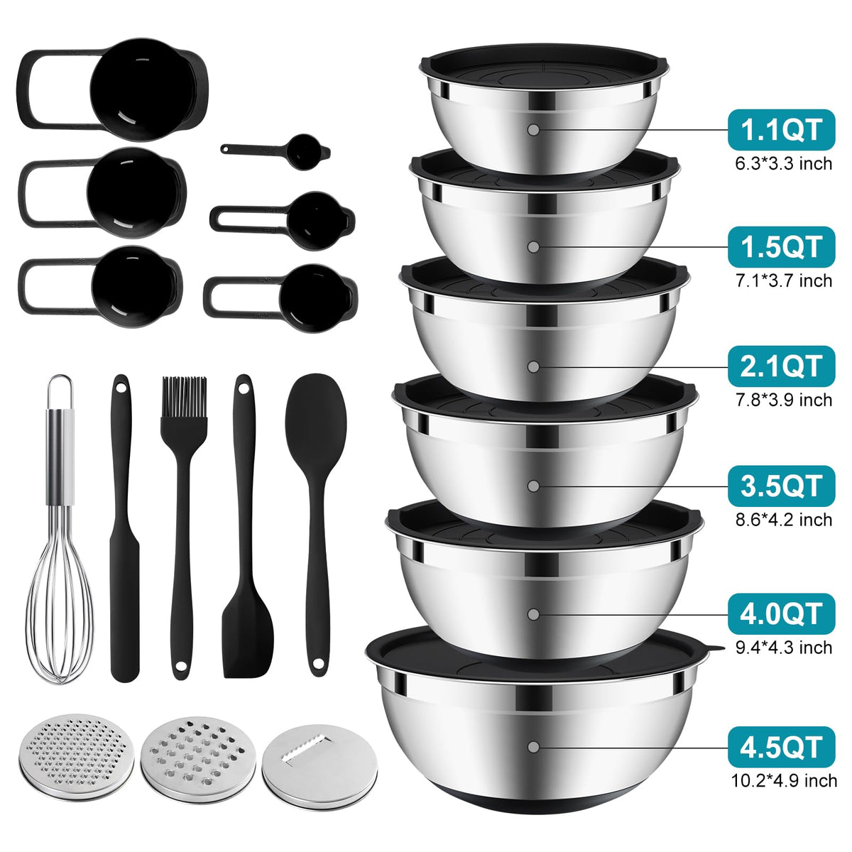 Envtek bowls with three graters for shredding and slicing convenience