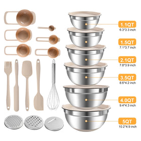 ENVTEK stainless steel bowls in six sizes for versatile prep and serving.