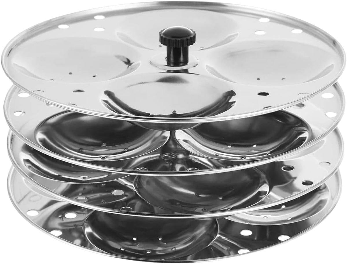 ENX Idli Maker Stand with 4-tier idli trays ready for batch steaming.