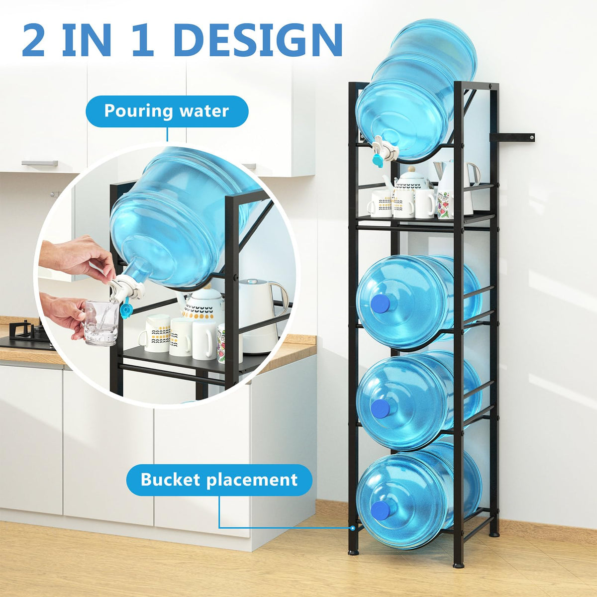 Eocnrhe 2-In-1 water jug holder top-shelf view ideal as a compact beverage station.