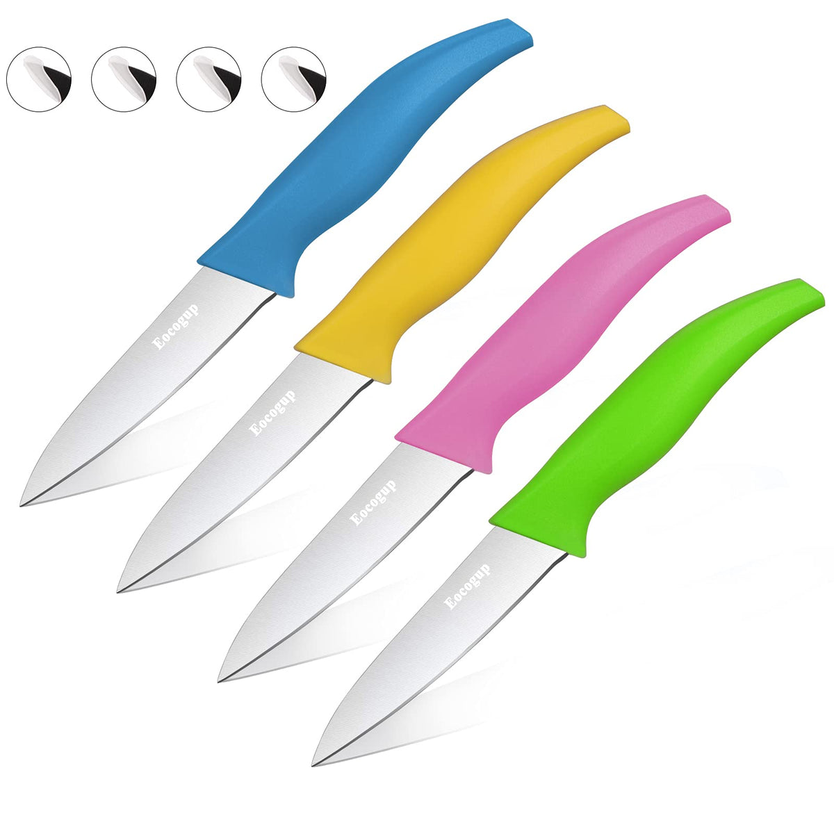 Eocogup paring knife blade close-up highlights a sharp 3.7-inch edge for precise peeling