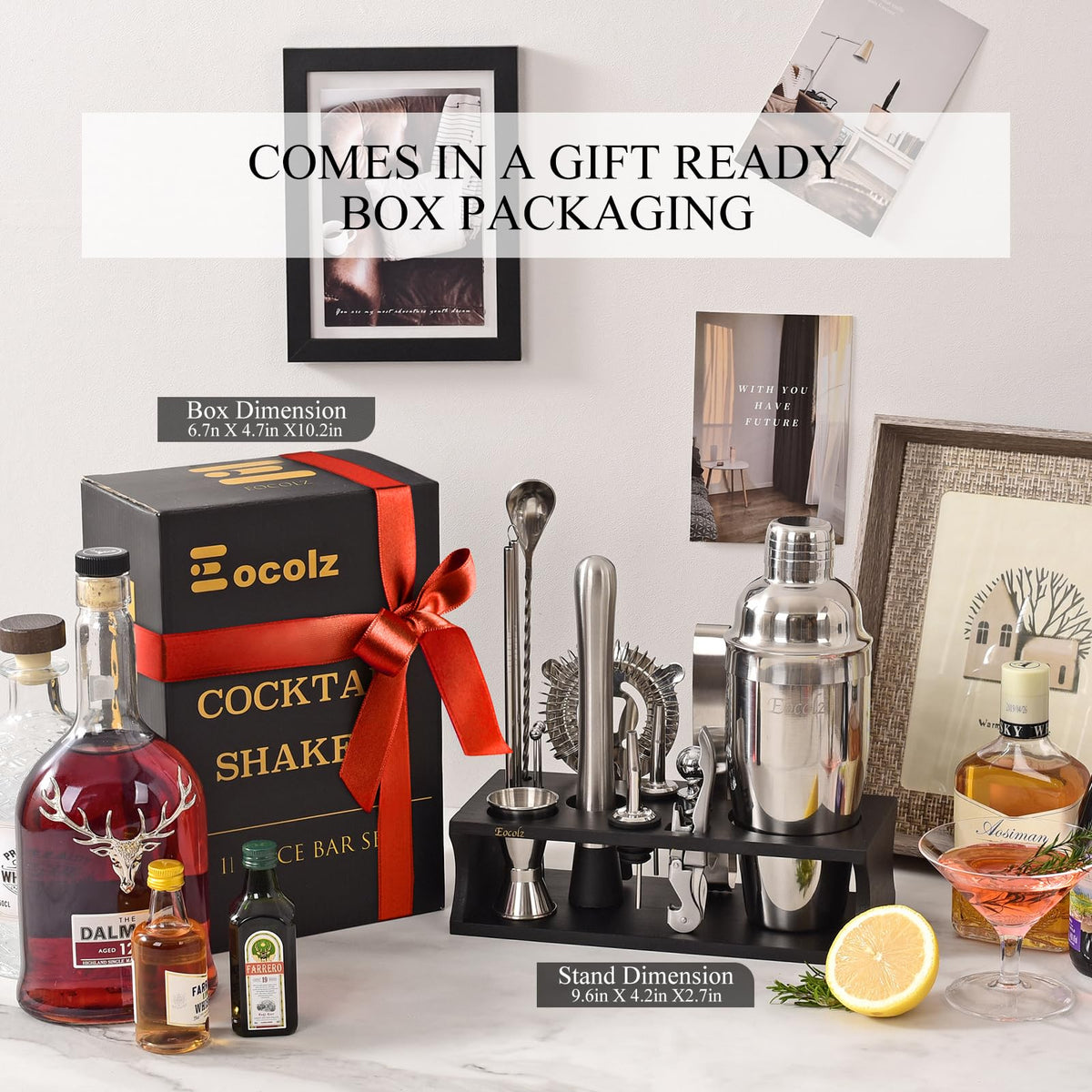 Eocolz 17-piece cocktail set displayed ready for home mixology.