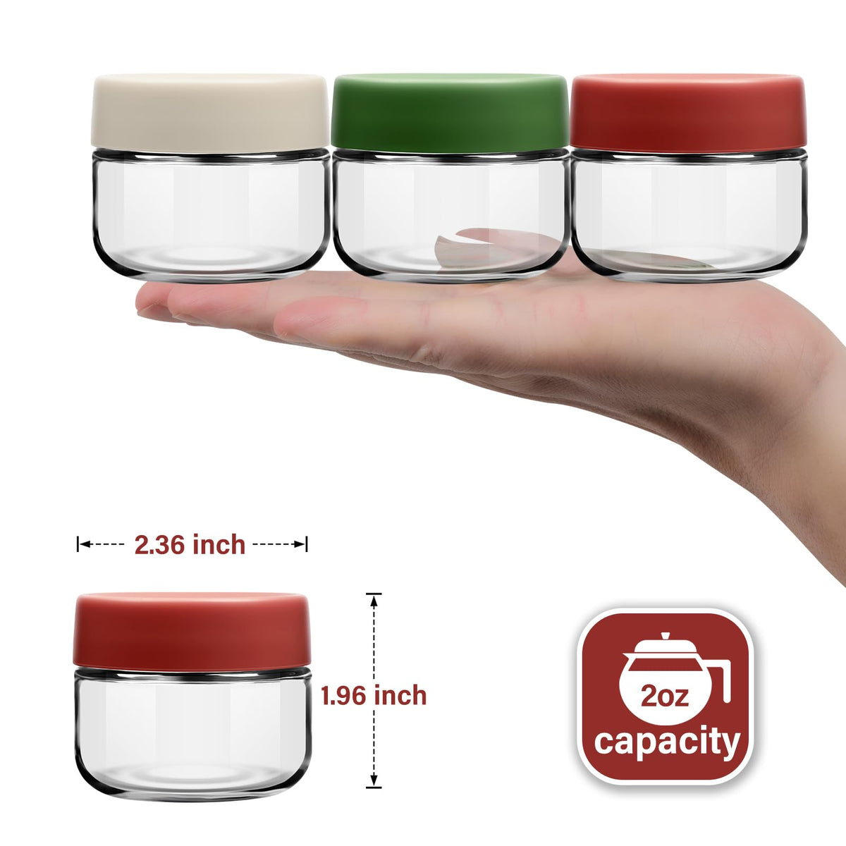 EONJOE wide-mouth 2-oz glass jar for easy filling and cleaning