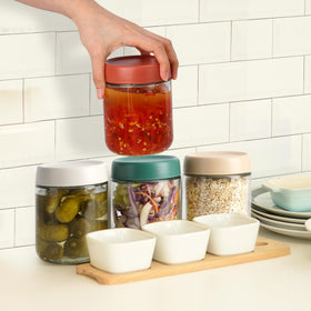 EONJOE 16oz jar with stackable design for space-saving storage.
