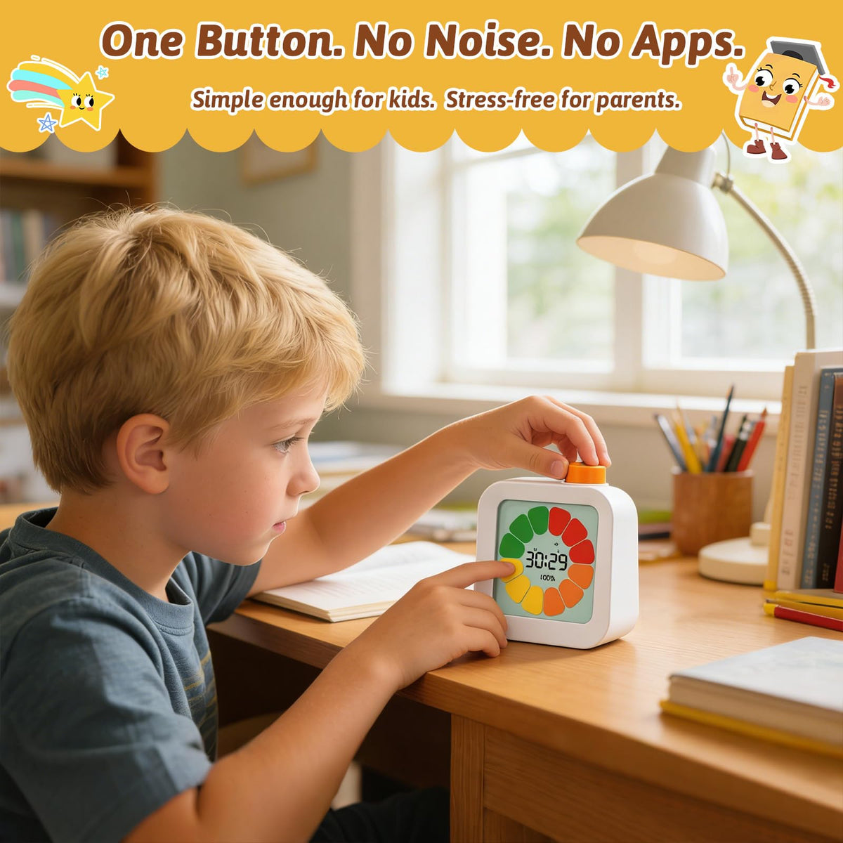 EooCoo timer operates without ticking for a calmer environment.