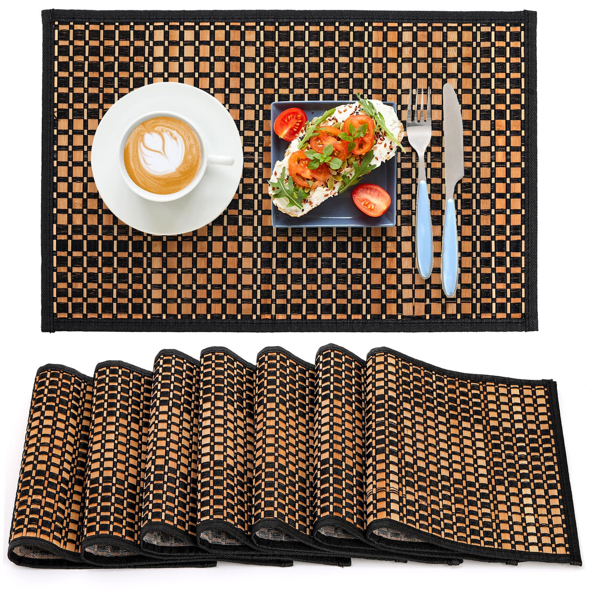 Eorbow bamboo placemats 8-pack, 18x12 inches, ideal for family dining.