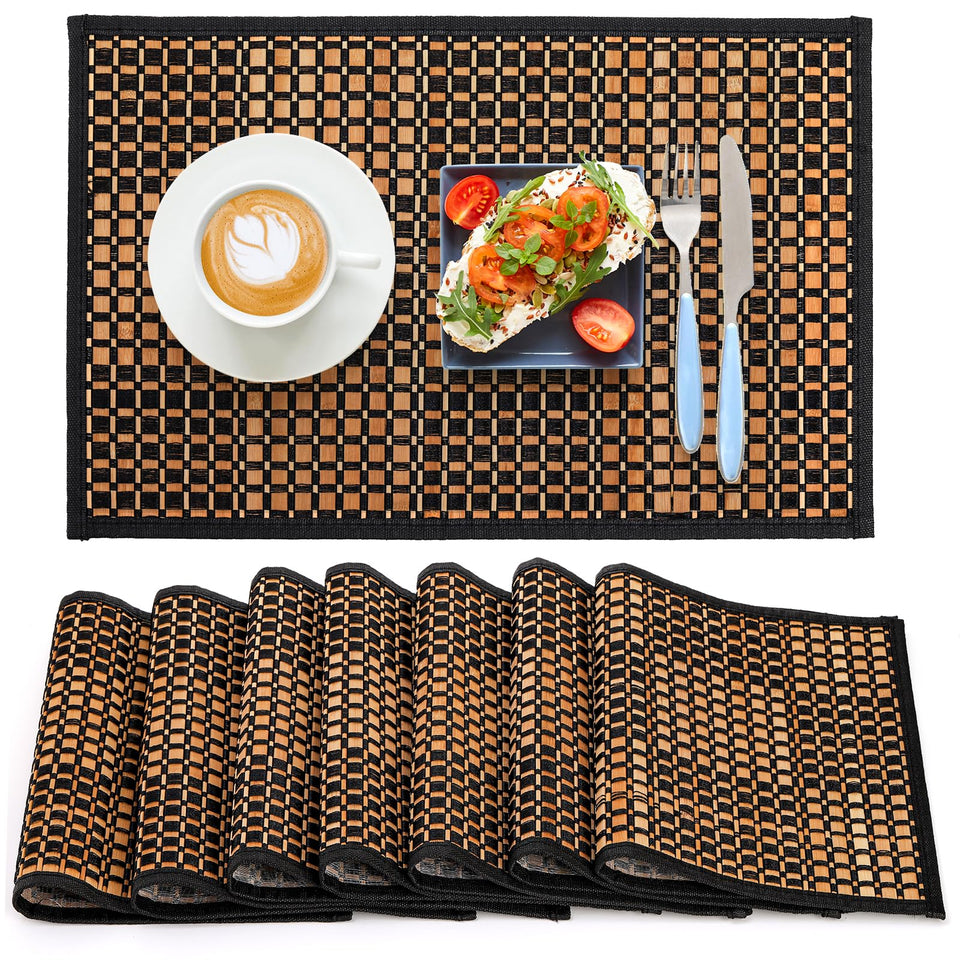 Eorbow bamboo placemats 8-pack, 18x12 inches, ideal for family dining.