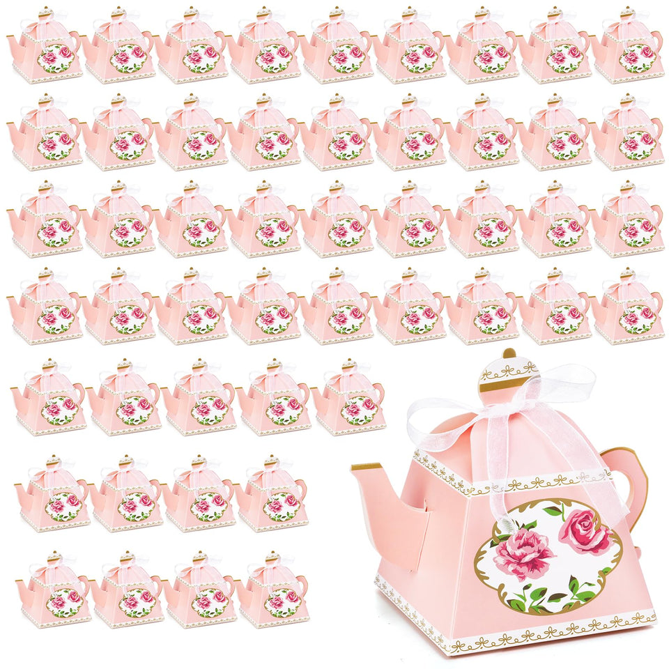 Eorbow vintage floral teapot box with pink accents for elegant wedding decor.