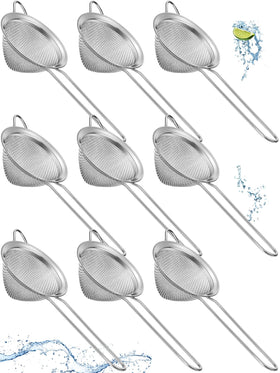 Epakh 9-pack stainless steel cone strainer for precise filtration in juice and cocktails.
