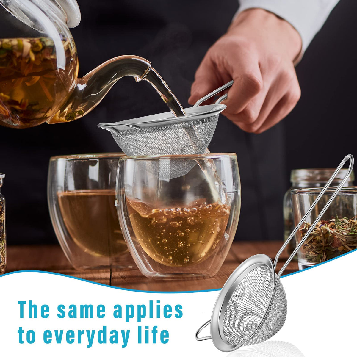 Epakh cone-shaped mesh keeps seeds and ice chips out of drinks.
