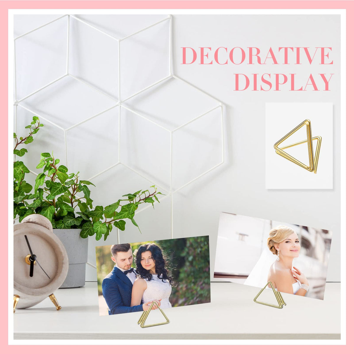 Epakh event decor triangle gold clip keeps names visible
